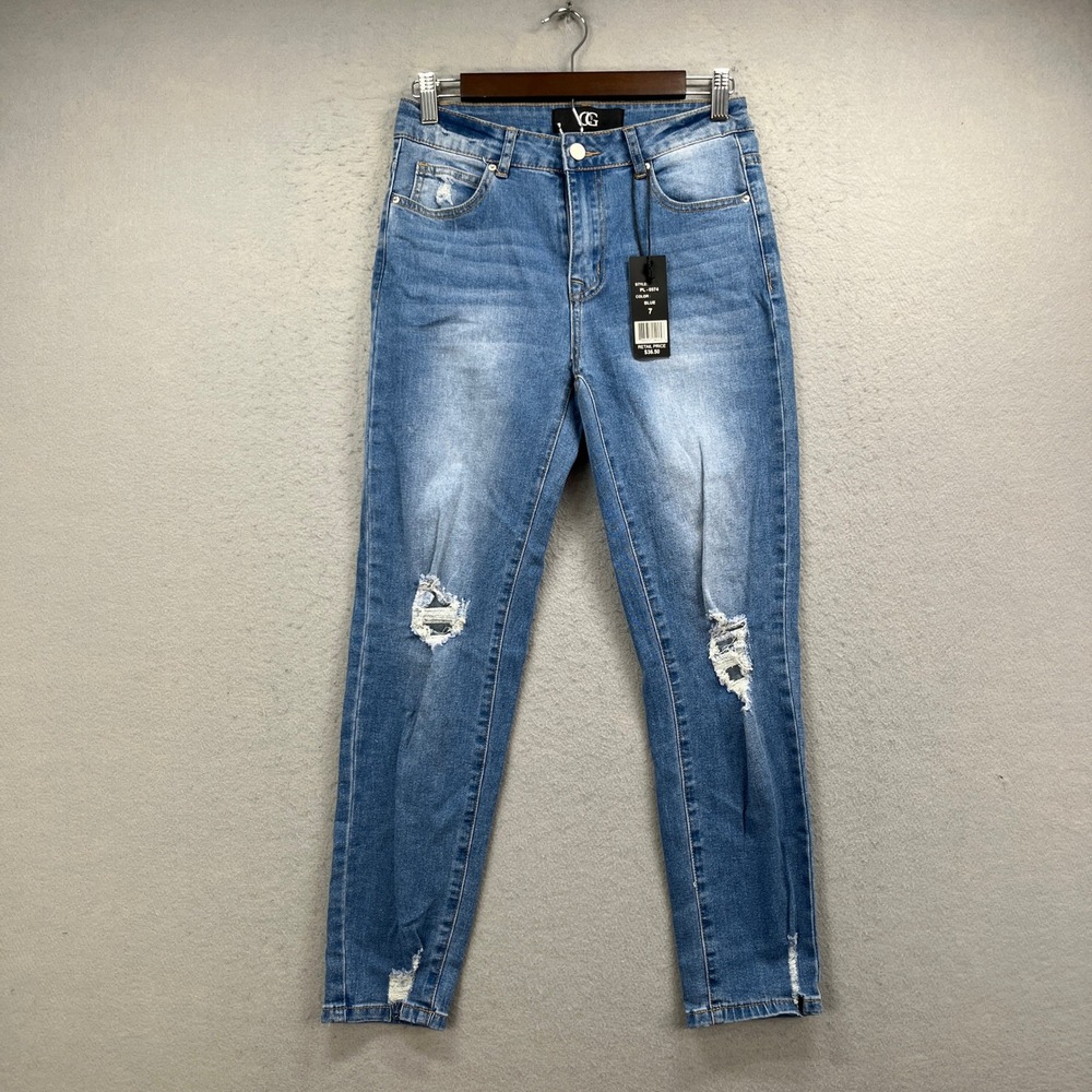Cello Jeans Skinny Pants Women 7 Blue Denim Distressed High Rise Streetwear NEW